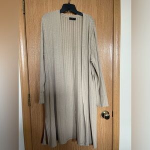 Light Beige Ribbed Long Sleeve Open Front Duster Cardigan